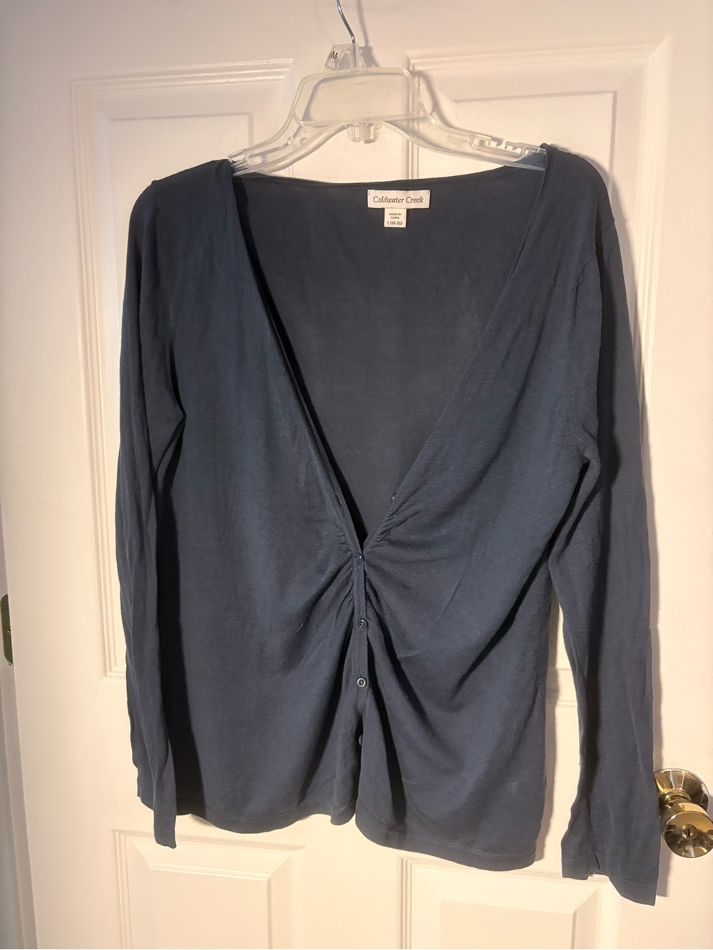 Coldwater Creek Blue Rouched-Front Long Sleeve Top